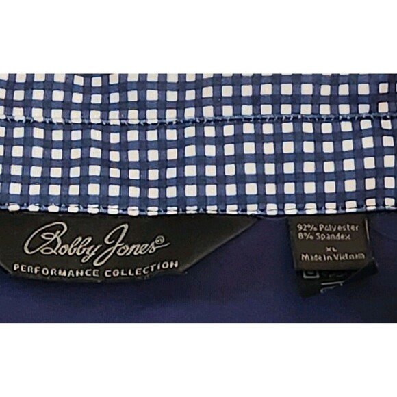 Bobby Jones Performance Golf Polo Shirt Men's Navy White Gingham Print Sz XL - Picture 2 of 13